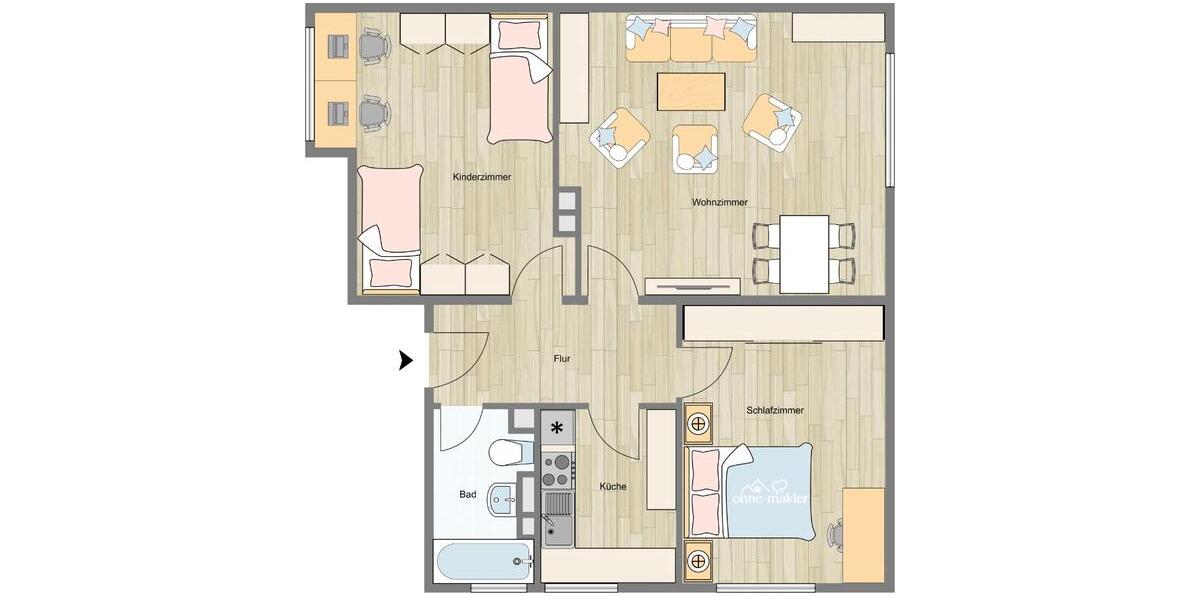 Etagenwohnung Bamberg Gereuth - 3 Zimmer, 80 m&sup2;, 249.000&euro; | Angebot:26857164