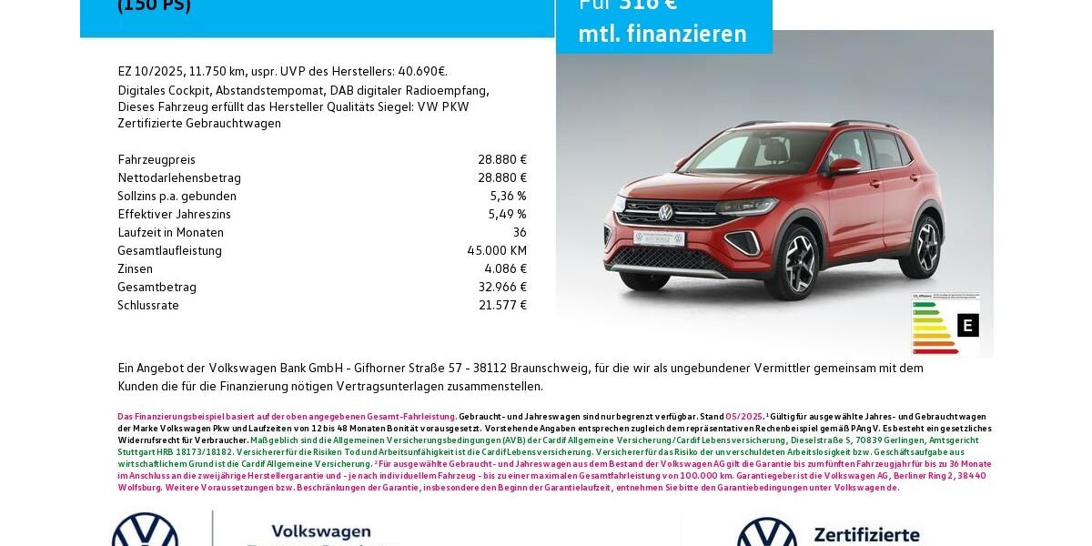 VW T-Cross 11.750 km 28.880 &euro; Bamberg 96052