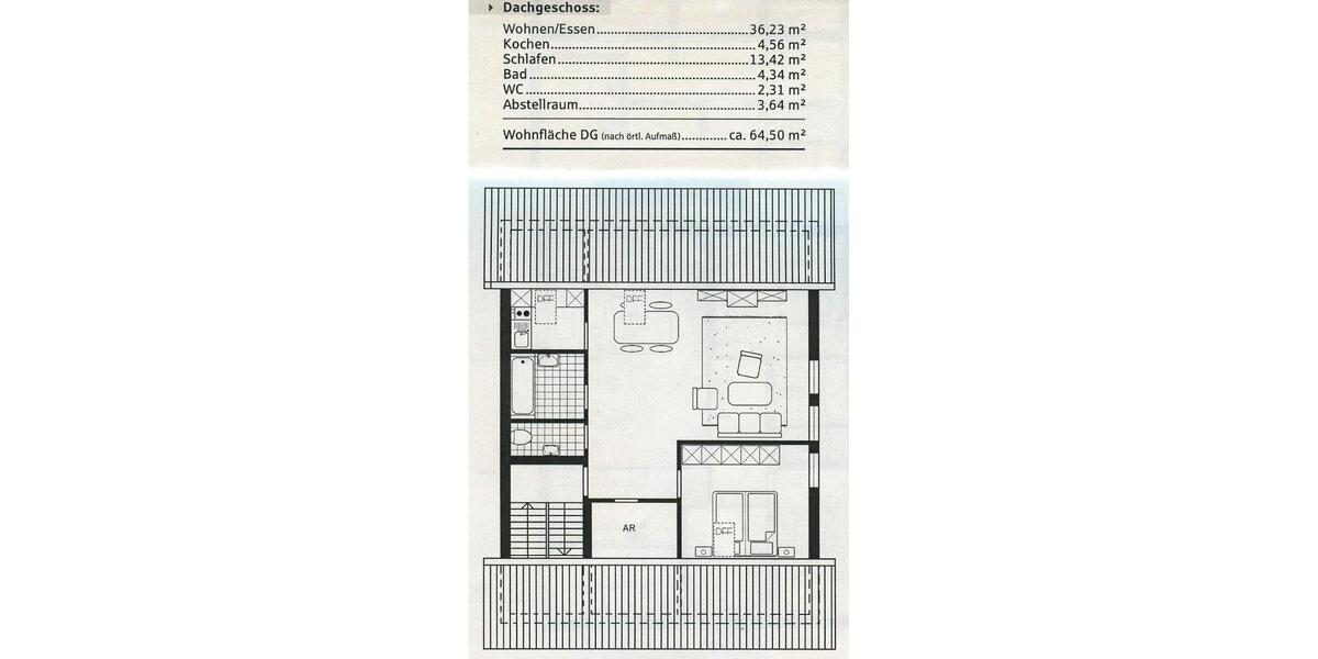 Dachgeschoßwohnung Bamberg Am Bruderwald - 2 Zimmer, 65 m&sup2;, 635&euro; | Angebot:26614909