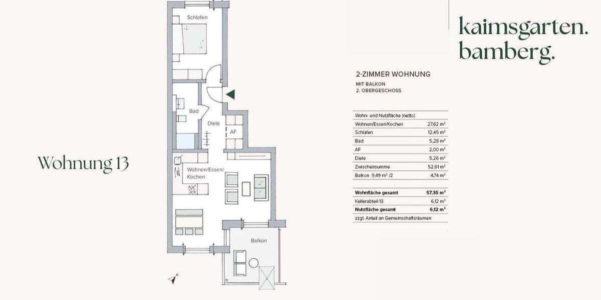 Etagenwohnung Bamberg Bamberg-Ost - 2 Zimmer, 57 m&sup2;, 397.848&euro; | Angebot:26798651