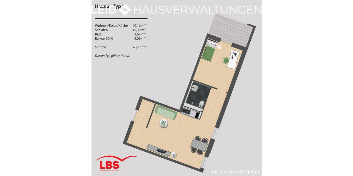 Etagenwohnung Bamberg Am Bruderwald - 2 Zimmer, 63 m&sup2;, 700&euro; | Angebot:25923402