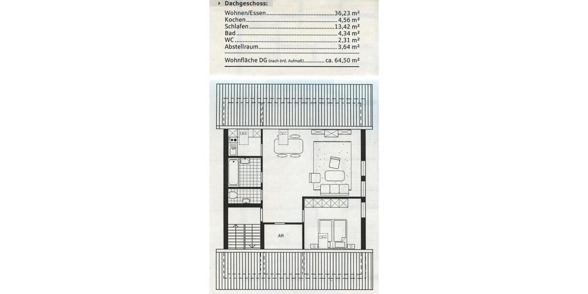 Dachgeschoßwohnung Bamberg Am Bruderwald - 2 Zimmer, 65 m&sup2;, 625&euro; | Angebot:25934644