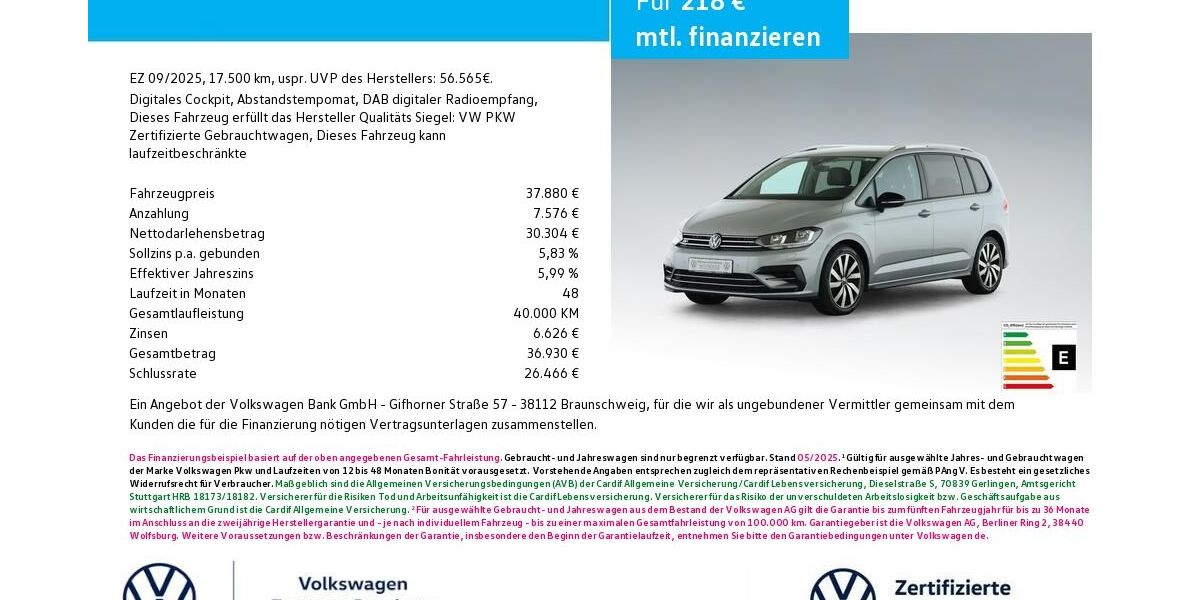 VW Touran 17.500 km 37.880 &euro; Bamberg 96052