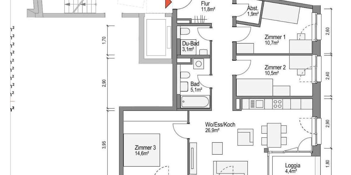 Etagenwohnung Bamberg Bamberg-Ost - 4 Zimmer, 87 m&sup2;, 1.125&euro; | Angebot:26210915