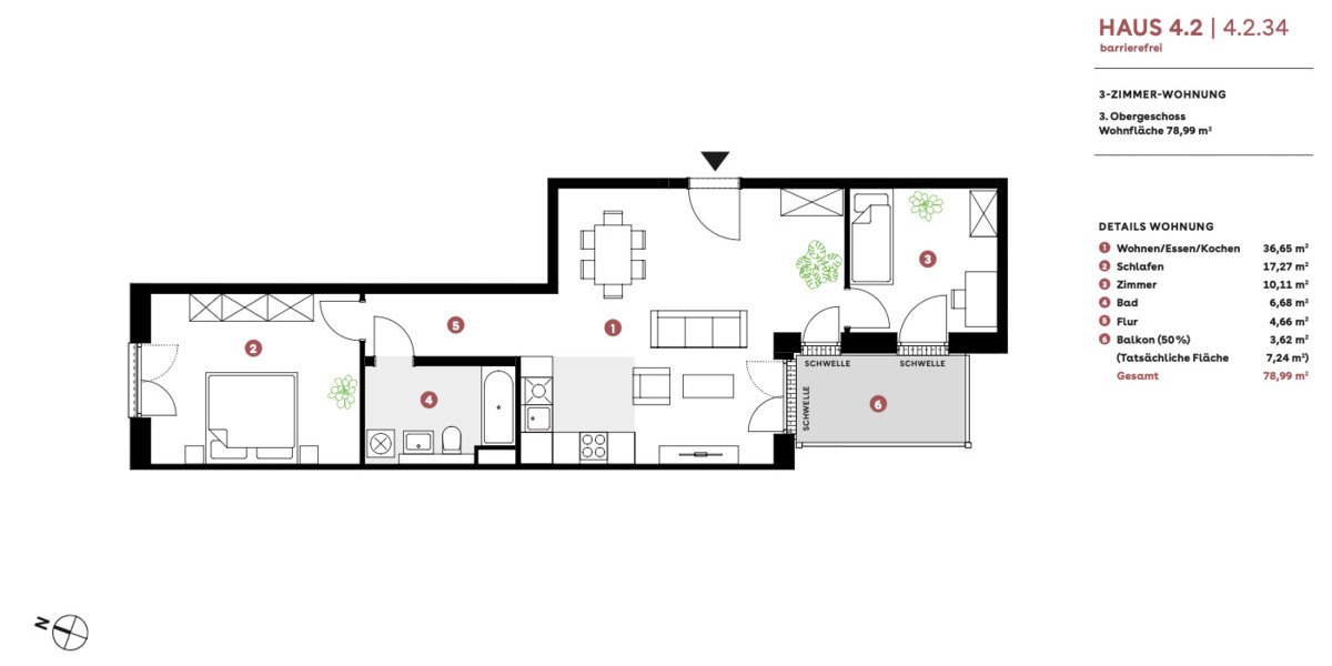 Etagenwohnung Bamberg Bamberg-Ost - 3 Zimmer, 79 m&sup2;, 459.000&euro; | Angebot:26616708