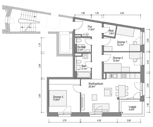 Etagenwohnung Bamberg Bamberg-Ost - 4 Zimmer, 86 m&sup2;, 1.125&euro; | Angebot:26187648
