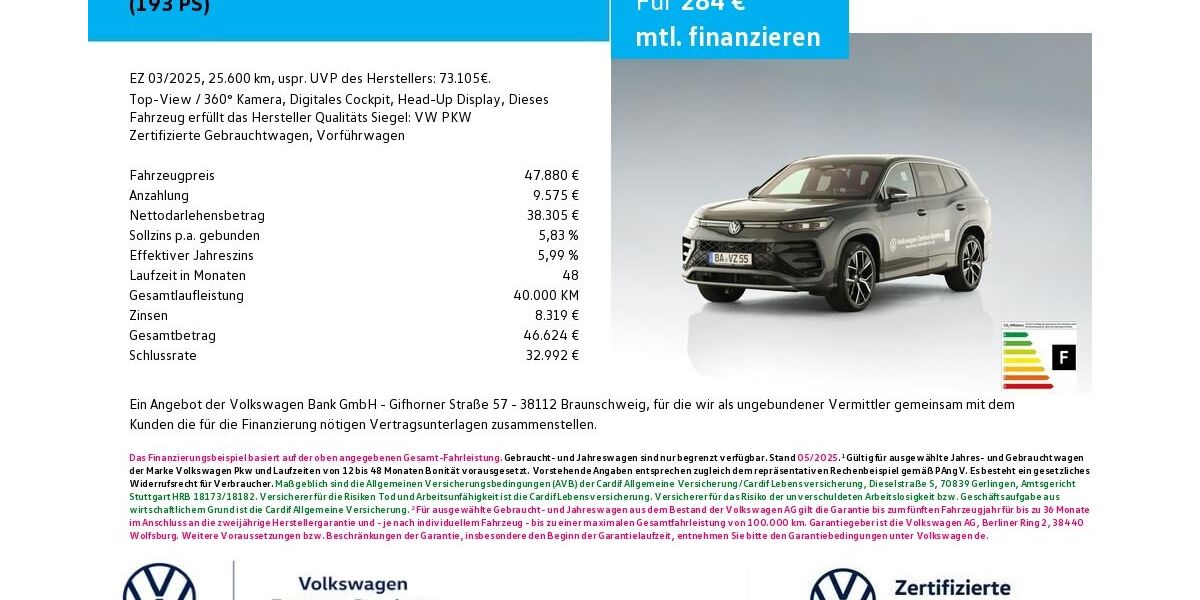 VW Tayron 25.600 km 47.880 &euro; Bamberg 96052
