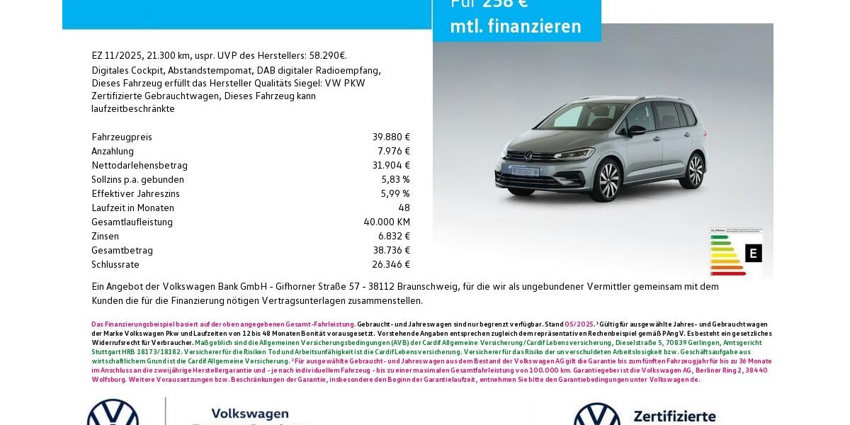 VW Touran 21.300 km 38.780 &euro; Bamberg 96052